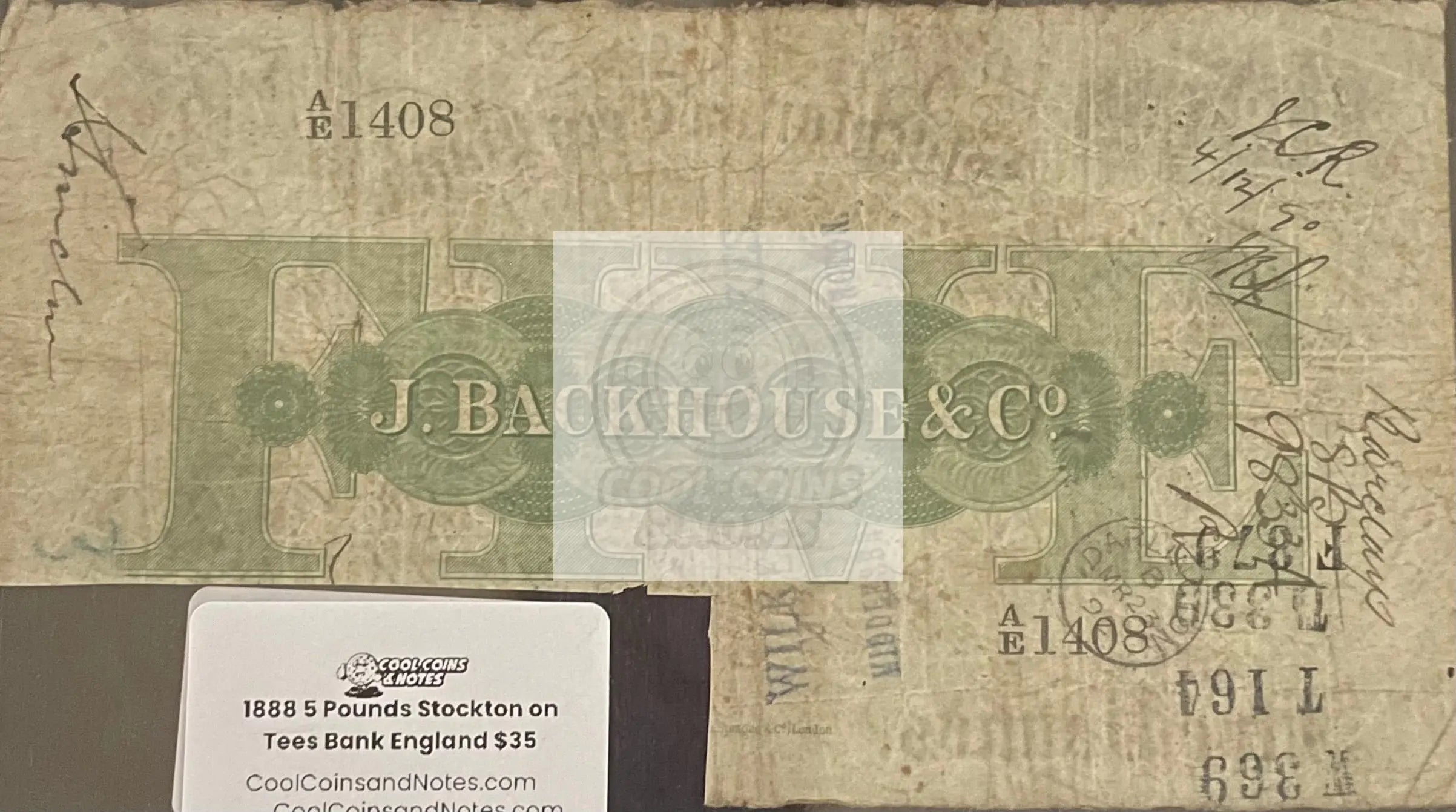1888 Stockton Tees Bank England 5 Pounds Circulated Banknote Cool Coins & Notes 