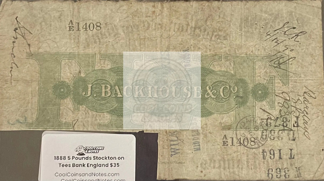 1888 Stockton Tees Bank England 5 Pounds Circulated Banknote Cool Coins & Notes 