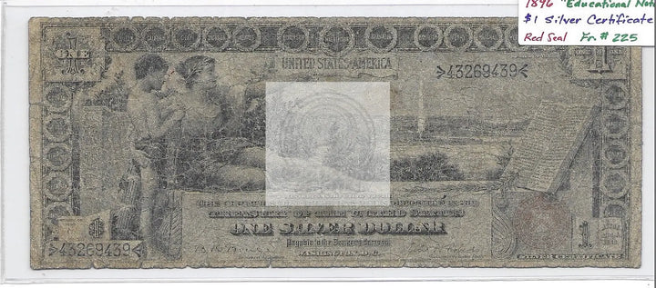 1896 Educational Note 1 Dollar Silver Certificate Red Seal Fr# 225 Banknote - Cool Coins & Notes