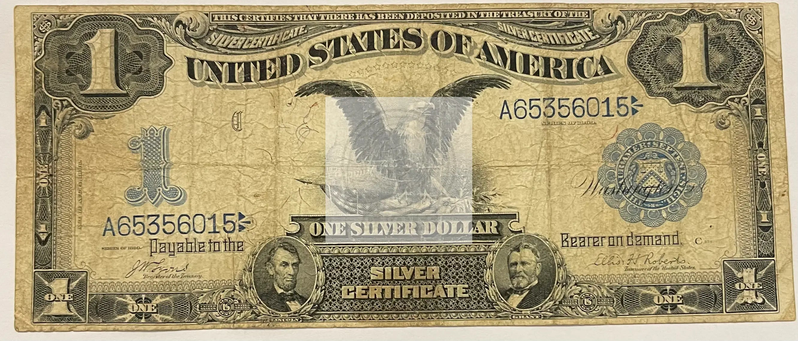 1899 $1 Dollar Black Eagle Large Size Silver Certificate Note Fr-226a with Abraham Lincoln and Ulysses S. Grant portraits