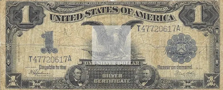 1899 Black Eagle $1 Silver Certificate Blue Seal banknote with black eagle and George Washington vignette