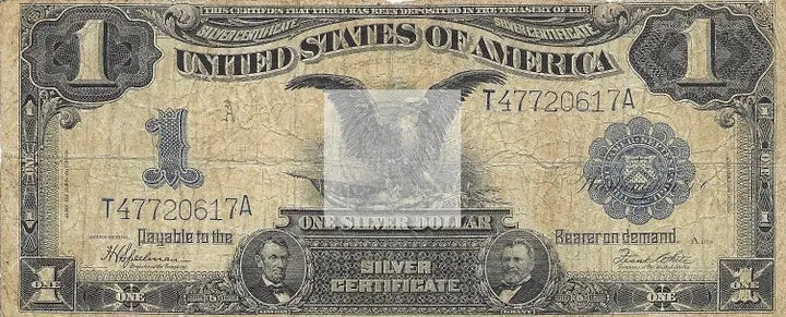 1899 Black Eagle $1 Silver Certificate Blue Seal banknote with black eagle and George Washington vignette