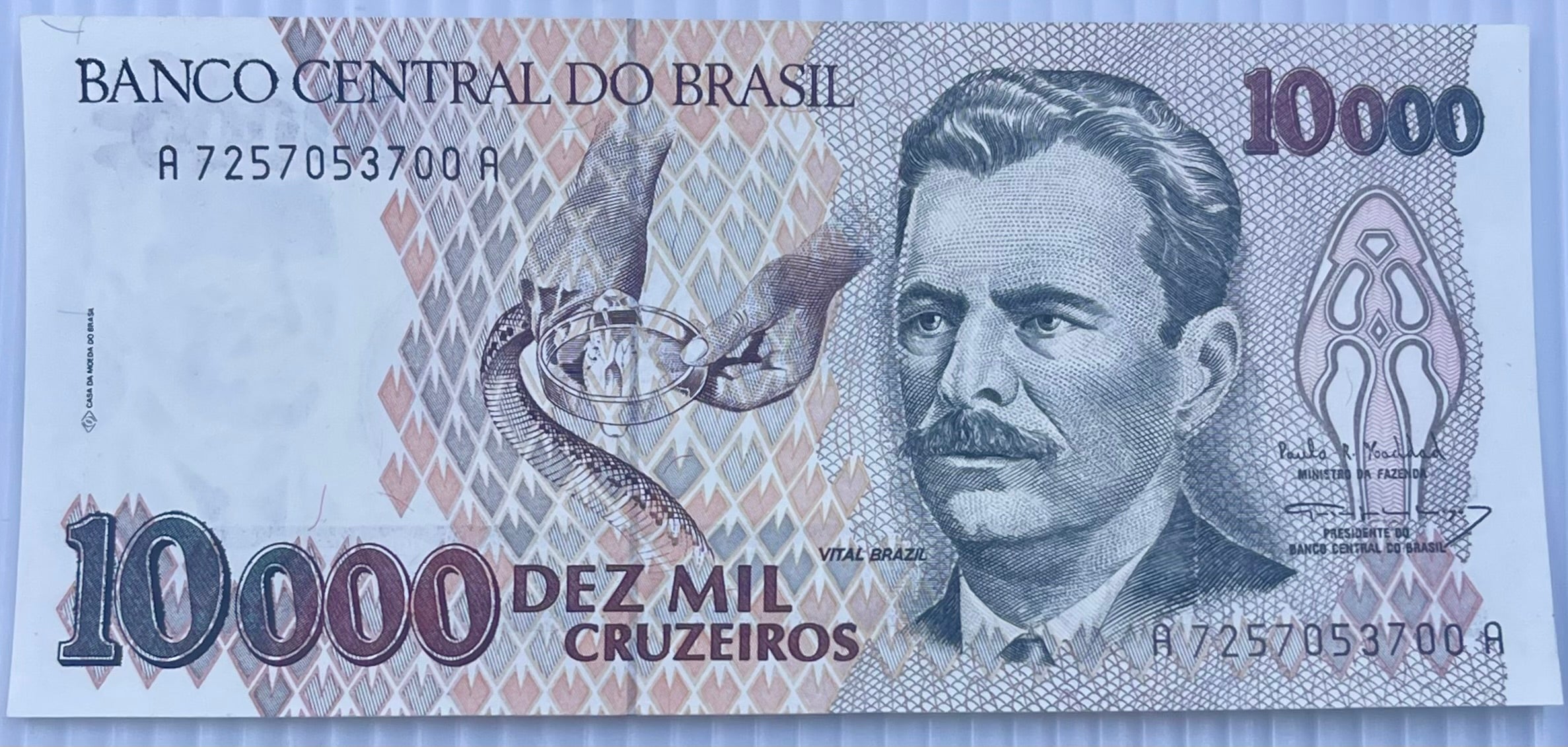 BRAZIL 1991 10000 CRUZEIROS P-233 UNC Banknote