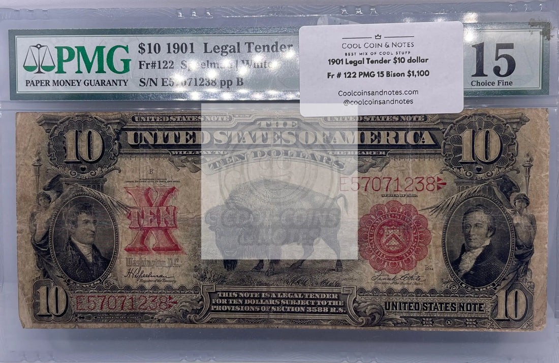 1901 Legal Tender $10 dollar Fr # 122 PMG 15 Bison Banknote - Cool Coins & Notes