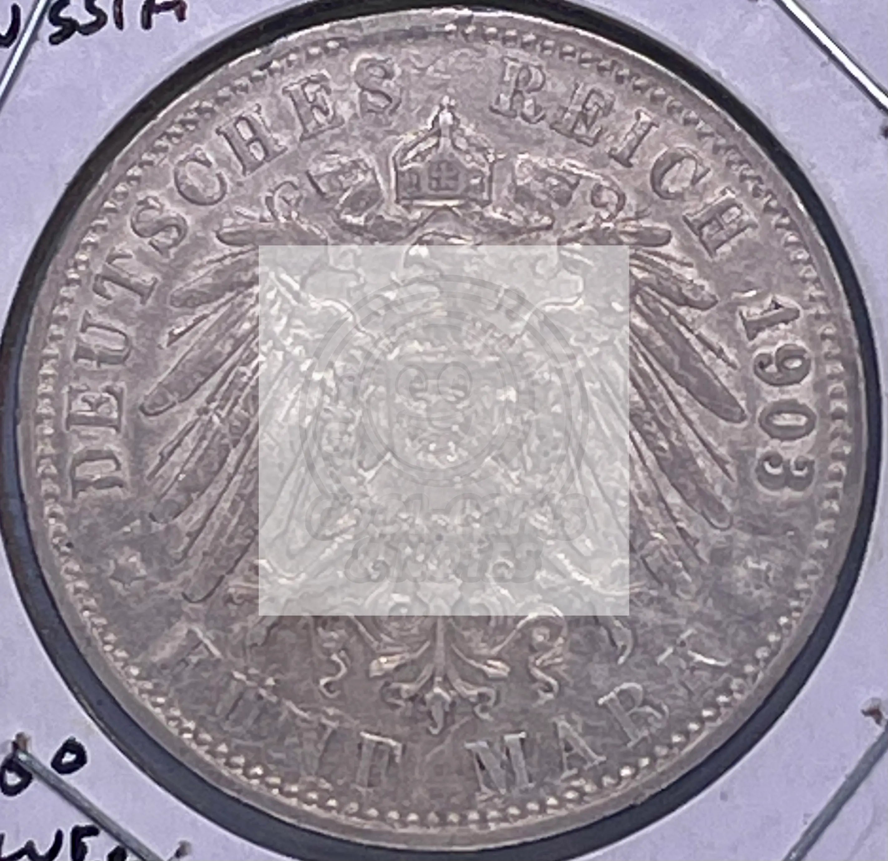 1903-A Germany Prussia 5 Mark Silver Funf Reich .900 Wilhelm II Preussen - Cool Coins & Notes