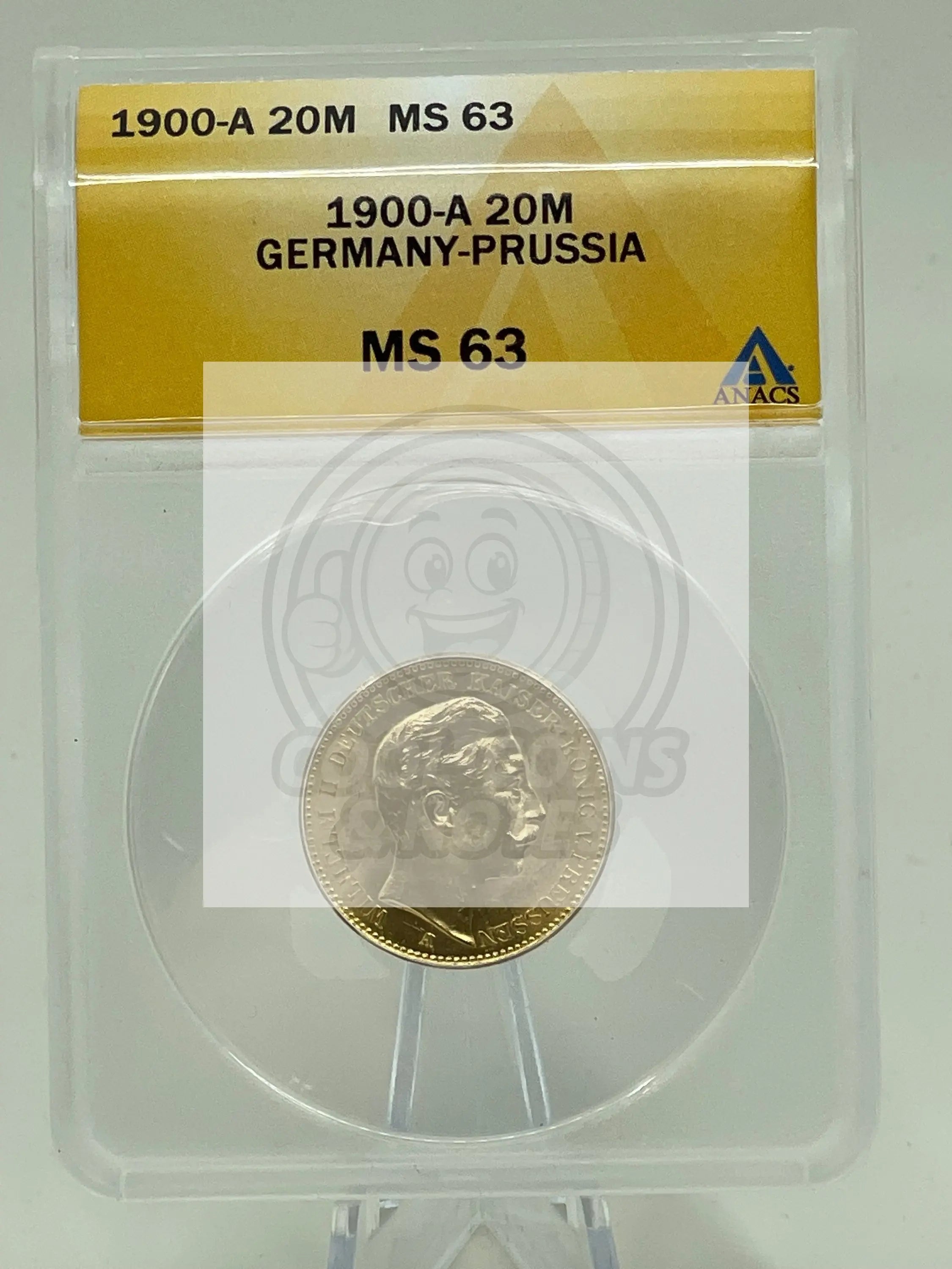 1908-A Germany 20 Mark Gold Coin – Kaiser Wilhelm II, Berlin Mint ANACS MS63 - Cool Coins & Notes