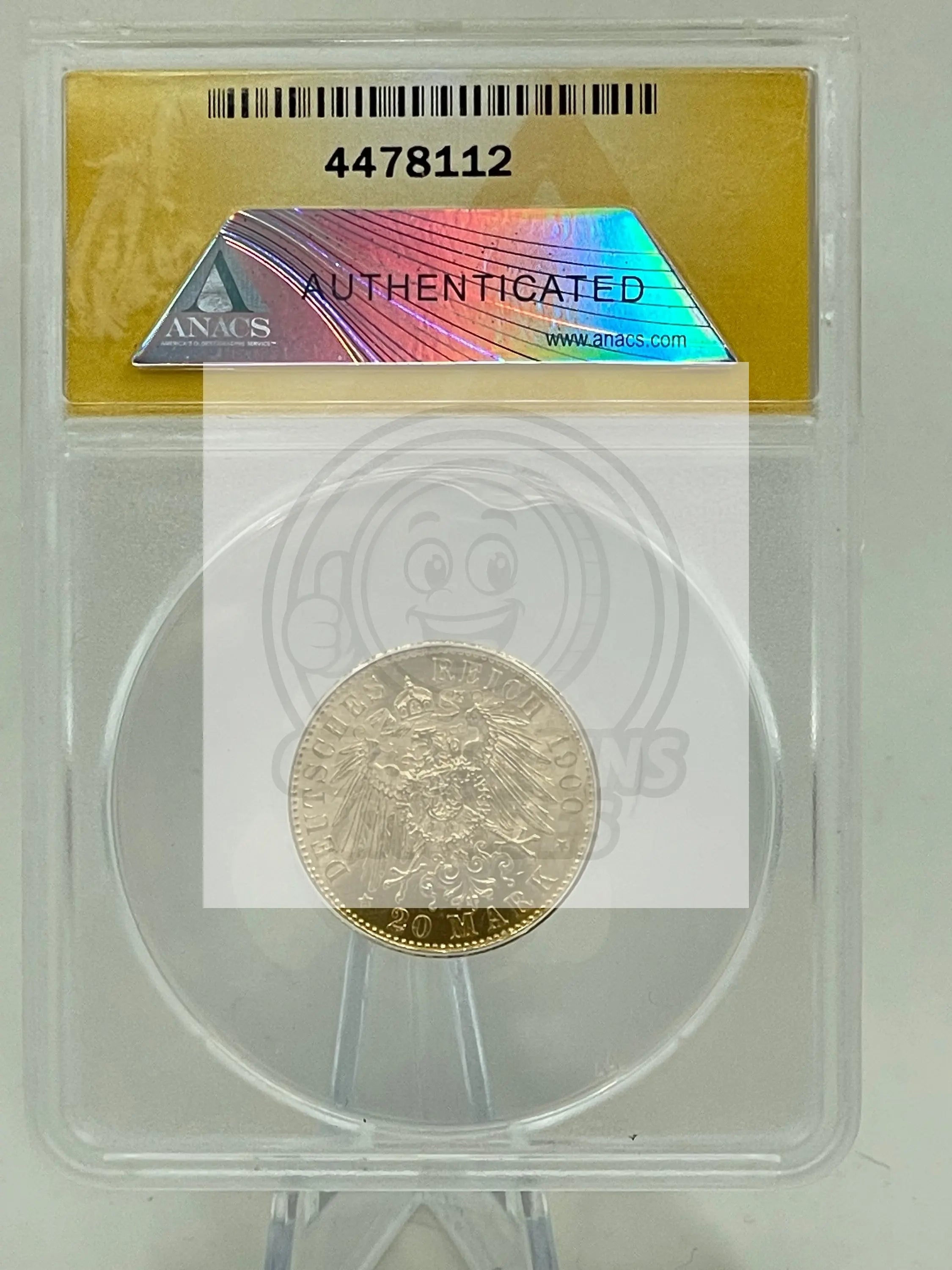 1908-A Germany 20 Mark Gold Coin – Kaiser Wilhelm II, Berlin Mint ANACS MS63 - Cool Coins & Notes