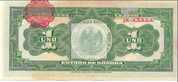 1913 Mexico 1 Peso Sonora S1071 UNC Banknote - Cool Coins & Notes
