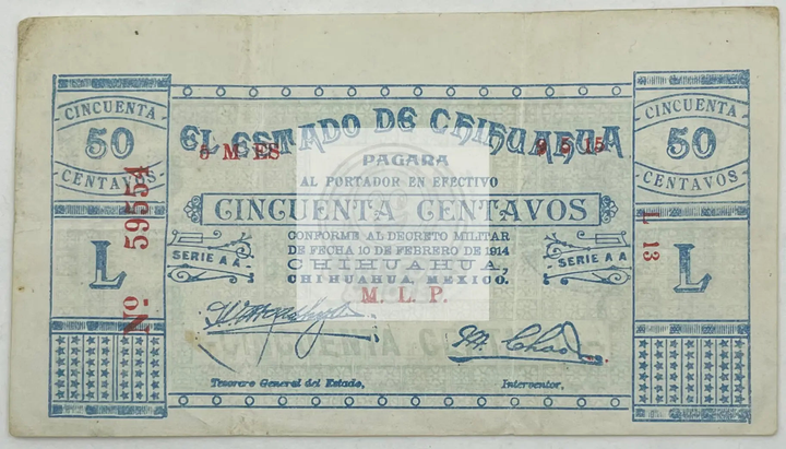 1914 Mexico 50 Centavos P-S527 M#918b banknote front view