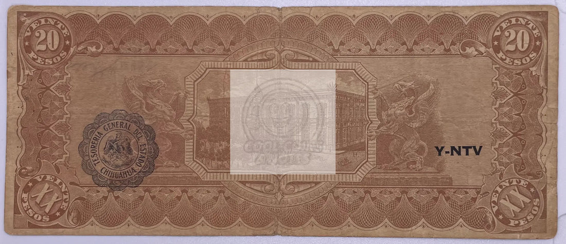 1914 Mexico El Estado De Chihuahua 20 Pesos Banknote - Cool Coins & Notes