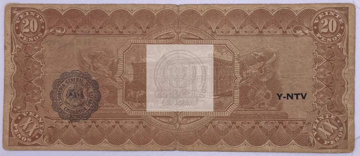 1914 Mexico El Estado De Chihuahua 20 Pesos Banknote - Cool Coins & Notes