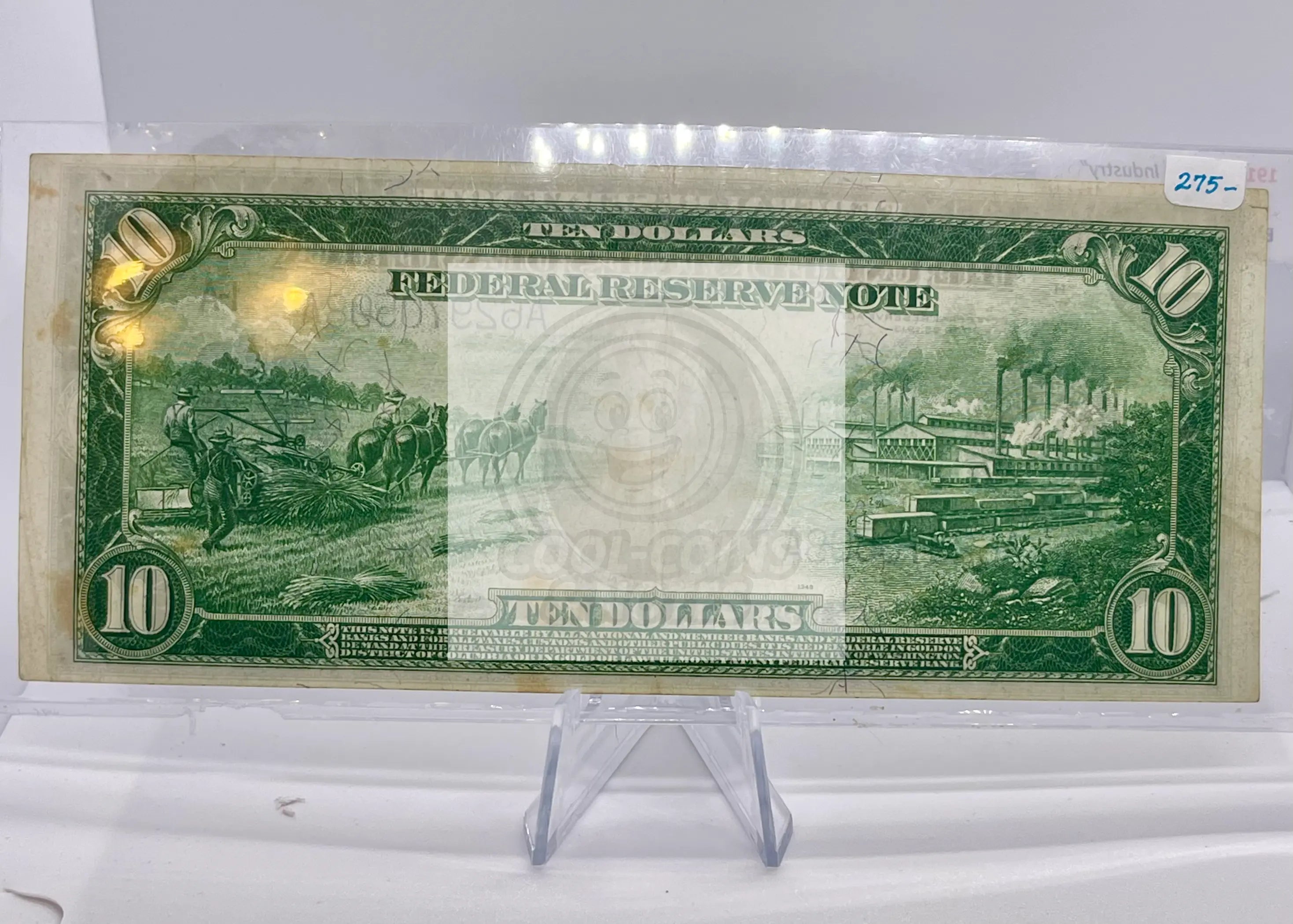 1914 $10 Boston, Federal Reserve Note, Blue Seal "Horse Blanket" FR. 907 A SM116 - Cool Coins & Notes