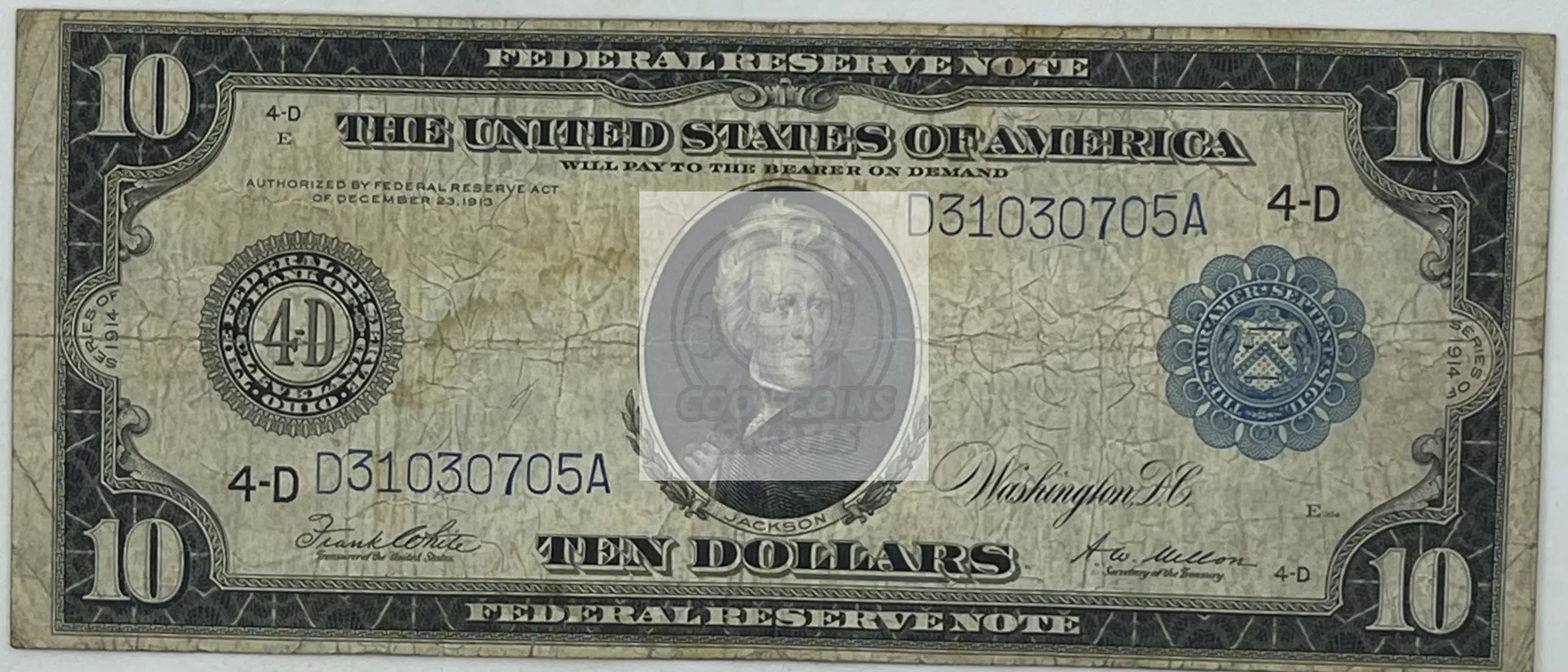 1914 "Ag & Industry" $10 Large FRN-Cleveland Blue Seal-FR.# 919 A Banknote - Cool Coins & Notes