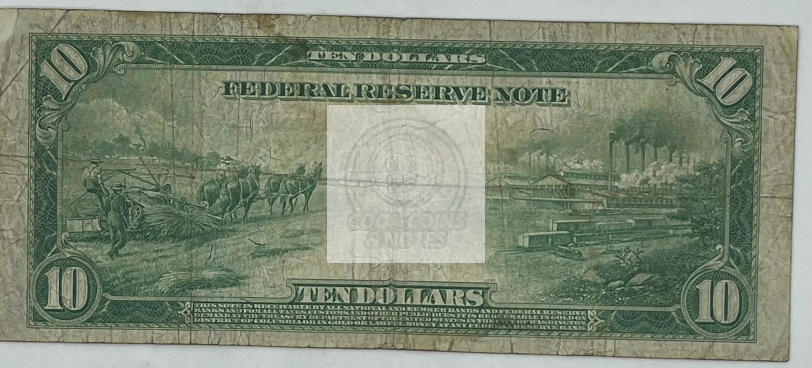 1914 "Ag & Industry" $10 Large FRN-Cleveland Blue Seal-FR.# 919 A Banknote - Cool Coins & Notes