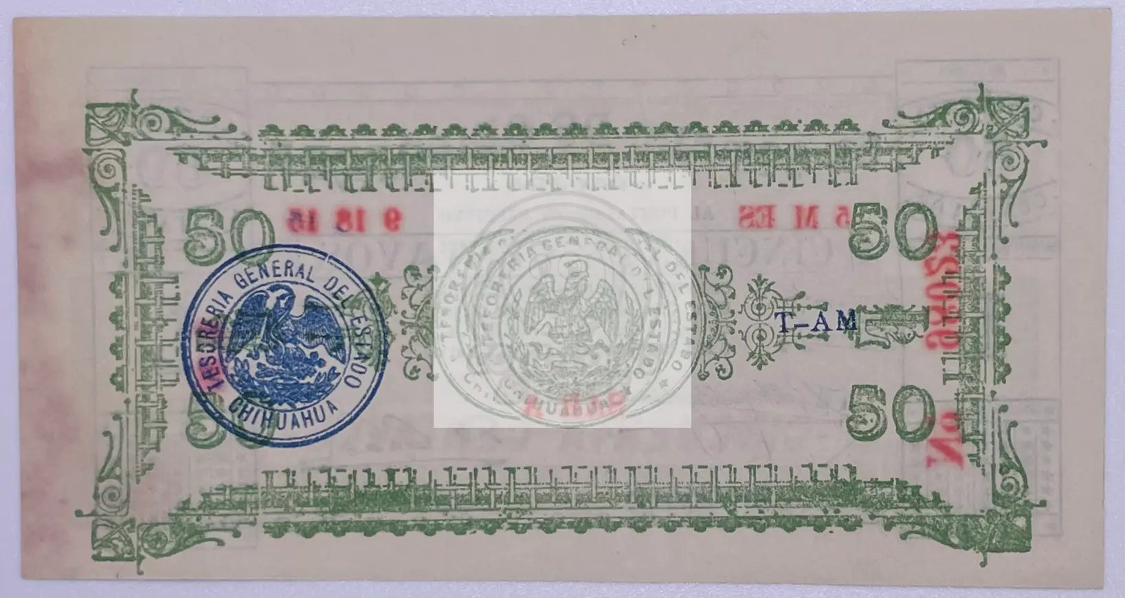 1915 Mexico 50 Centavos  Chihuahua S527a UNC Banknote - Cool Coins & Notes