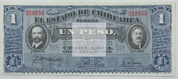 1915 Mexico Chihuahua 1 Peso P-S530b UNC Banknote - Cool Coins & Notes