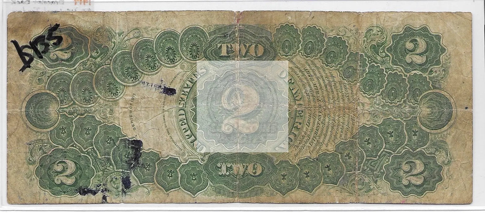 1917 Bracelet Back $2 US Legal Tender Red Seal banknote with vintage design and red seal