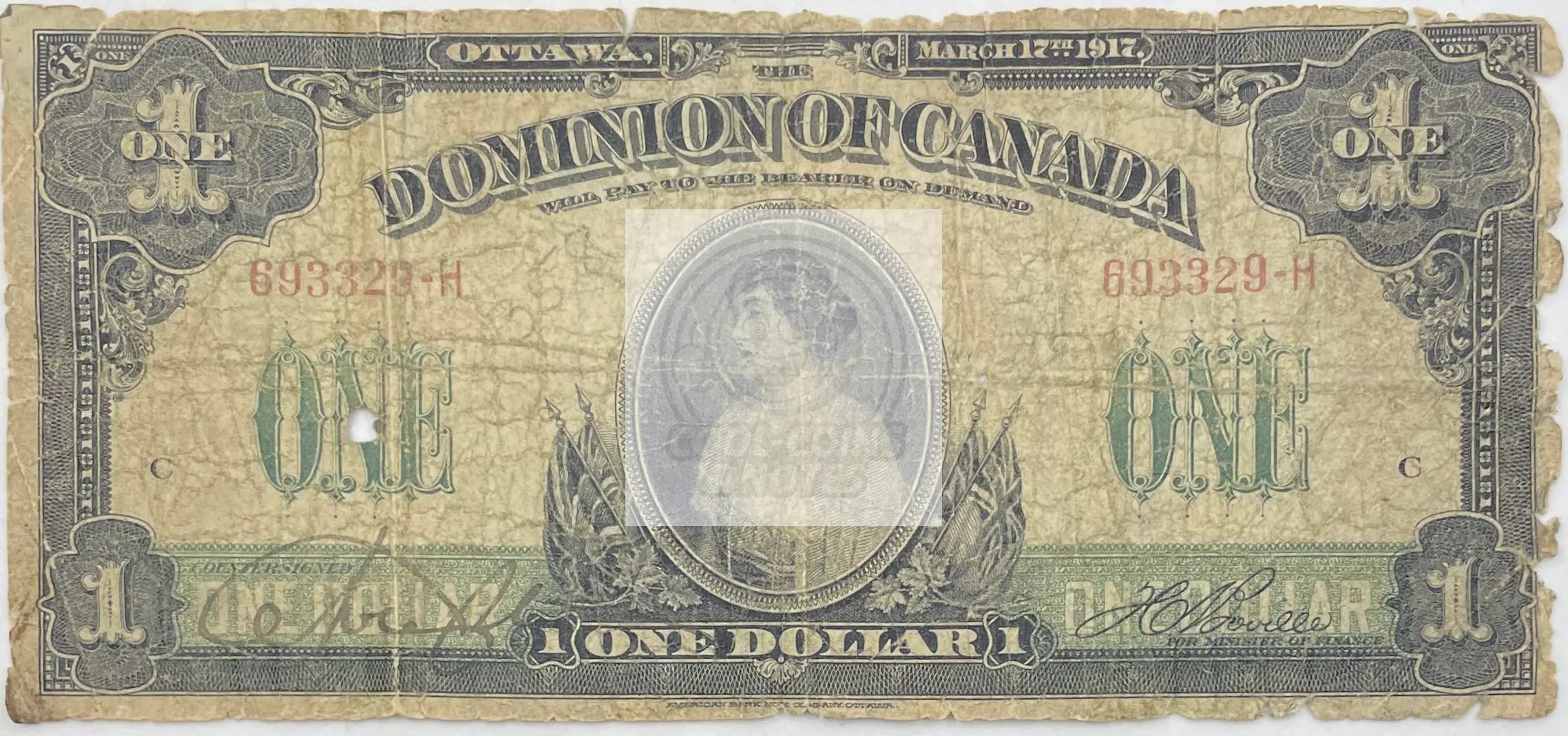 1917 Canada $1 Dollar  P-23d World Banknote - Cool Coins & Notes