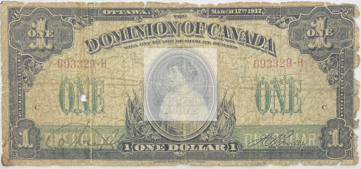 1917 Canada $1 Dollar  P-23d World Banknote - Cool Coins & Notes