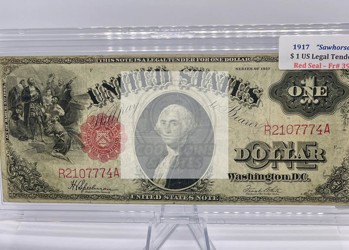 1917 $1 One Dollar "SAWHORSE REVERSE" Legal Tender Note Fr.39 SM107 - Cool Coins & Notes