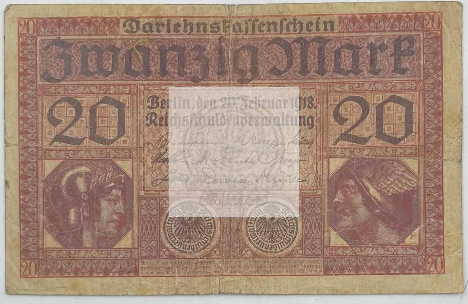 1918 Germany 20 Mark P-57 banknote vintage currency