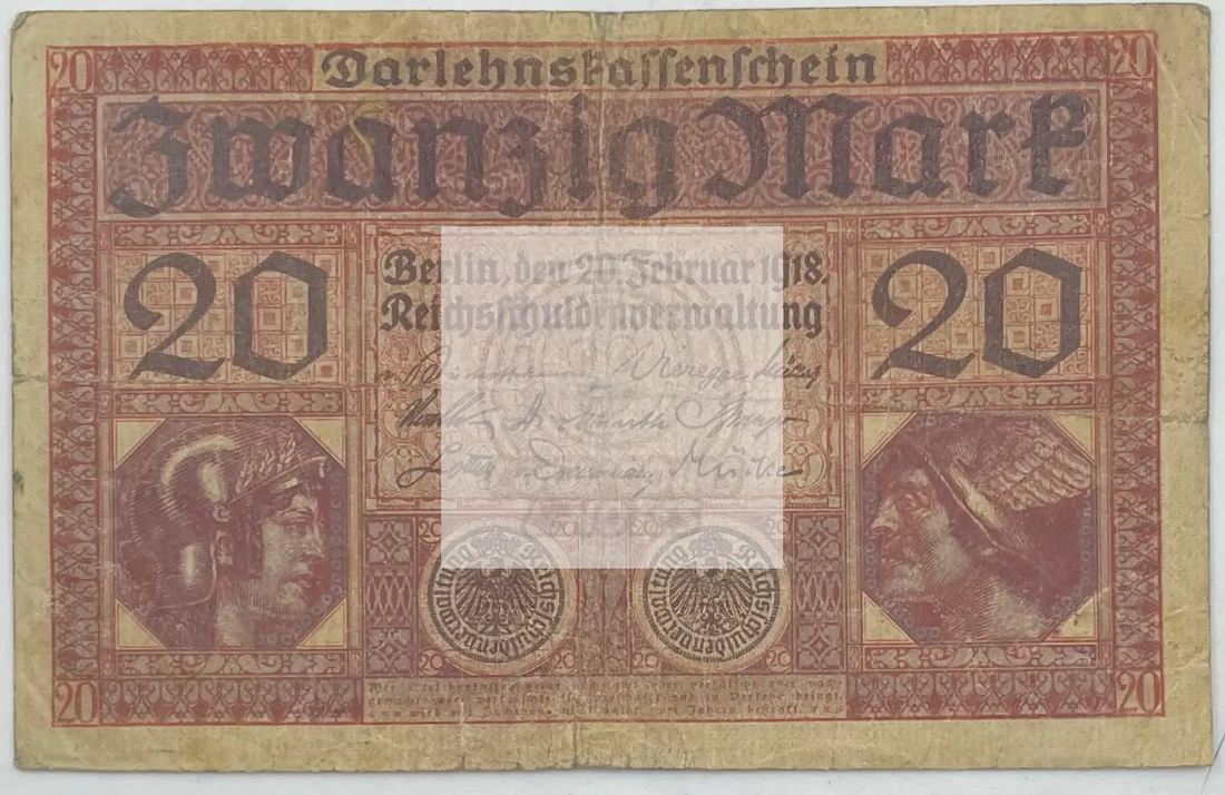 1918 Germany 20 Mark P-57 banknote vintage currency