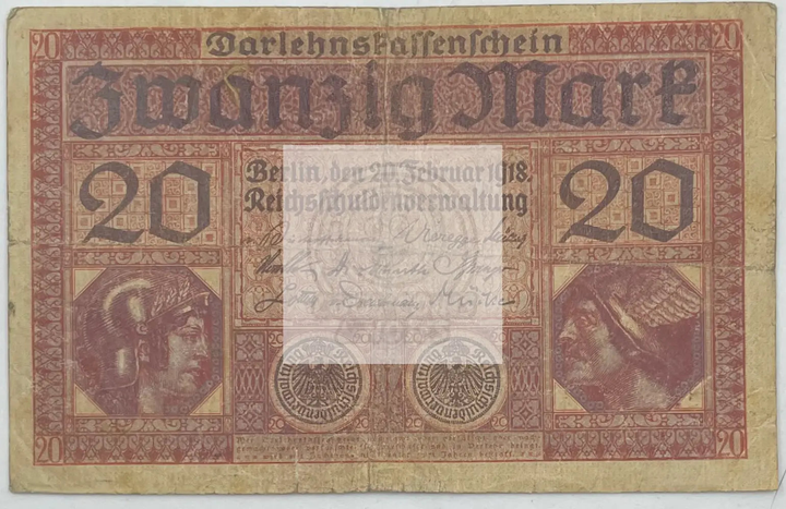 1918 Germany 20 Mark P-57 banknote vintage currency