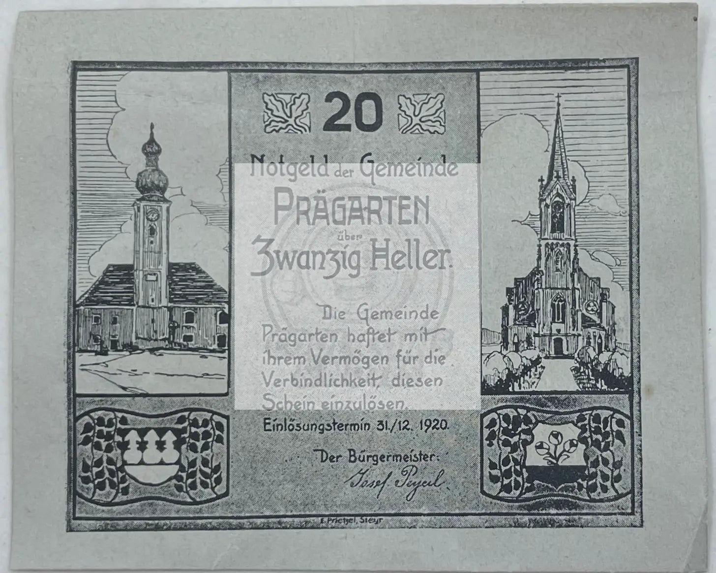 1920 Austria Notgeld 20 Heller JPR0777a-20 - Cool Coins & Notes