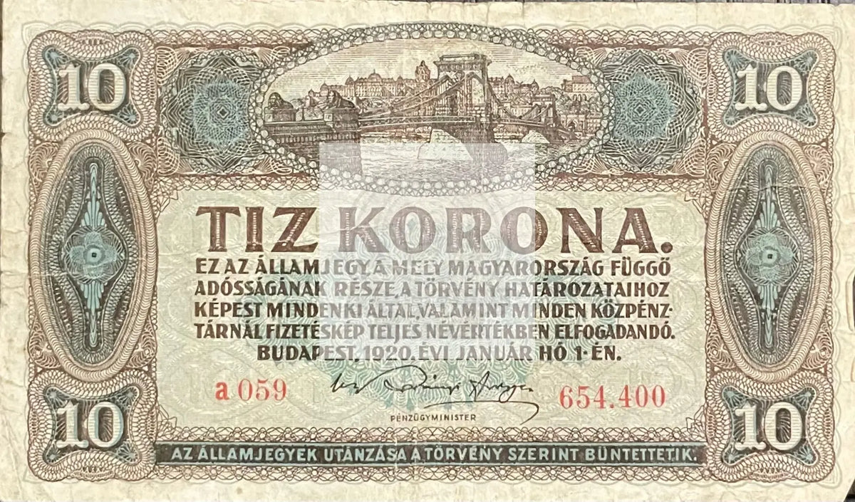 1920 Hungary 10 Korona Circulated Banknote | Cool Coins & Notes