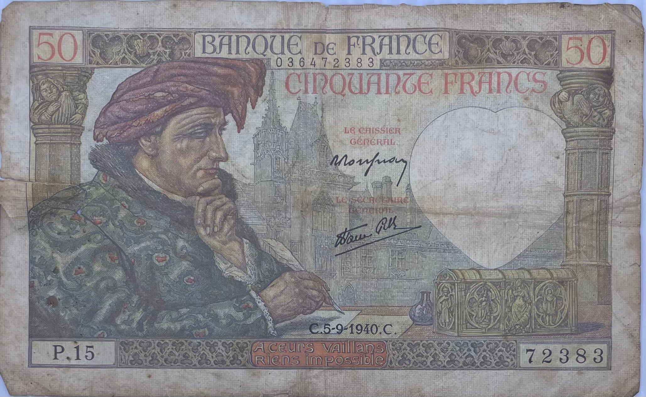 1940 France 50 Francs P-93 Used World Banknote