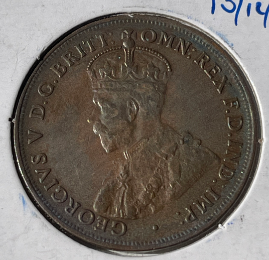 1921 AUSTRALIA LARGE 1 ONE PENNY BRONZE COIN KM 23 XF/AU