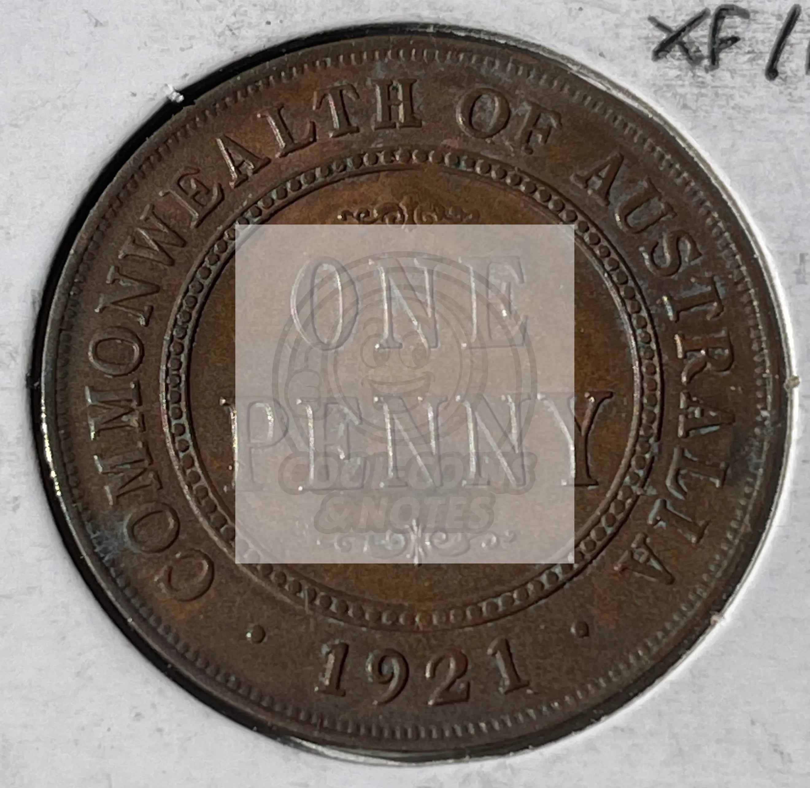 1921 AUSTRALIA LARGE 1 ONE PENNY BRONZE COIN KM 23 XF/AU - Cool Coins & Notes