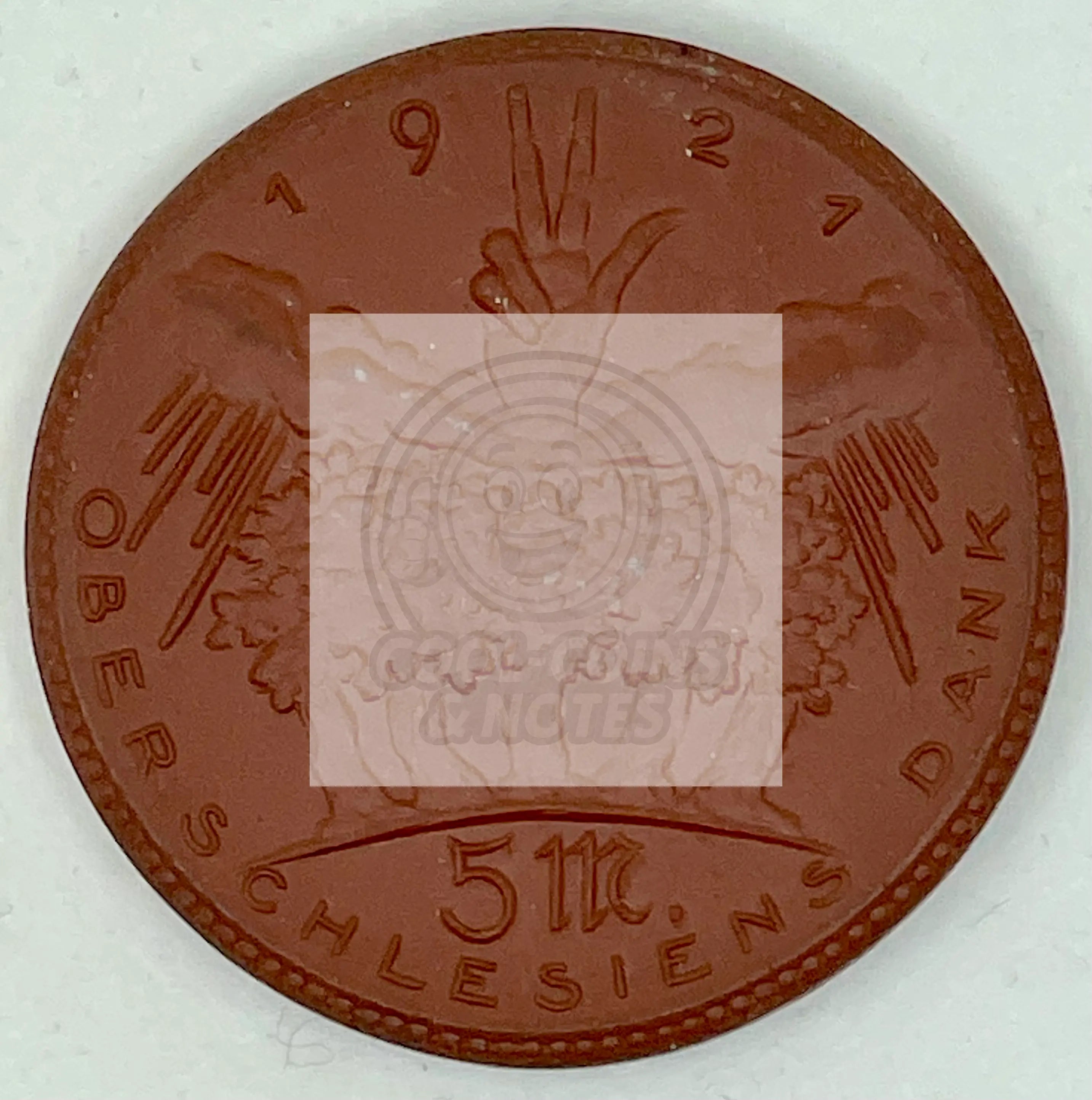 1921 GERMANY WEIMAR OBERSCHLESIEN BROWN PORCELAIN 5 MARK NOTGELD - Cool Coins & Notes