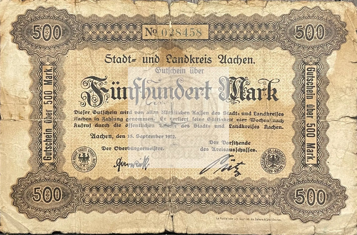 1922 Germany 500 Mark Circulated Banknote - Cool Coins & Notes