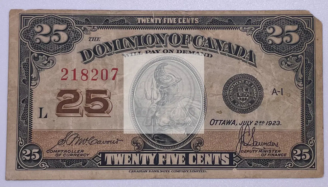 1923 Canada 25 Cents P-11b UNC Banknote - Cool Coins & Notes