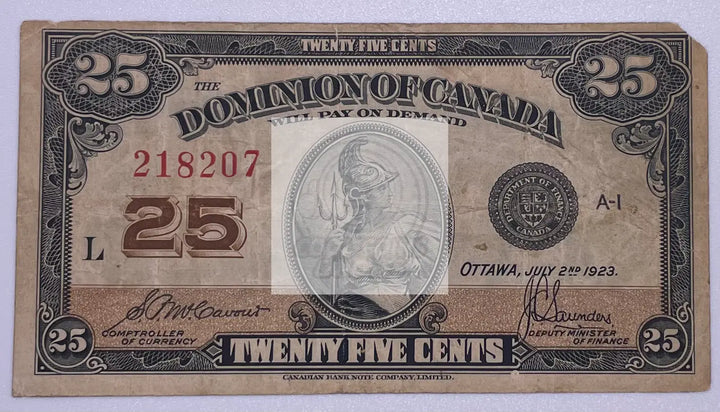 1923 Canada 25 Cents P-11b UNC Banknote - Cool Coins & Notes