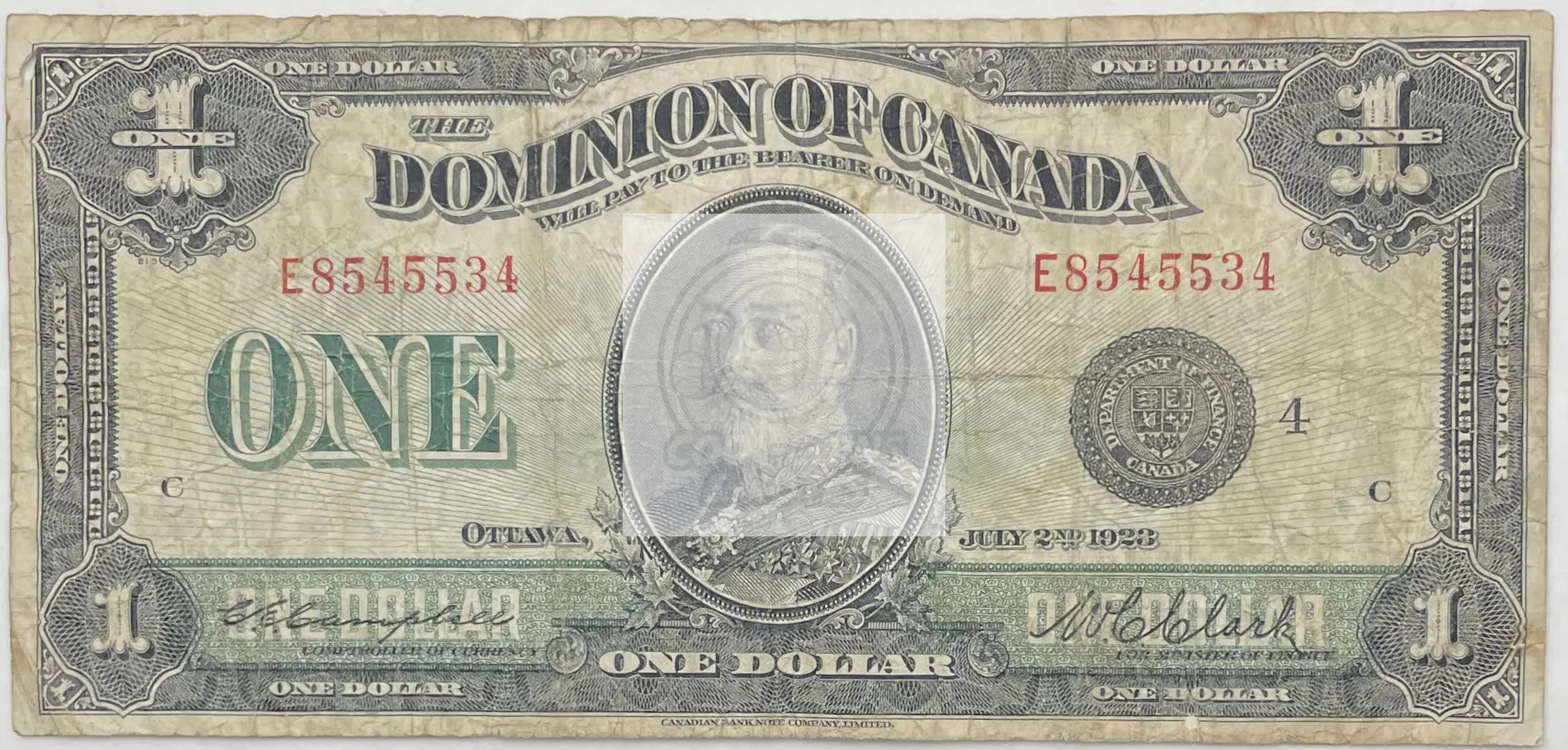 1923 Canada $1 Dollar  P-33n, Used World Banknote - Cool Coins & Notes