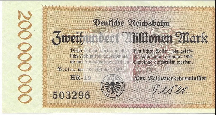 1923 Germany 200 Million MarkP-S1018 AU Banknote - Cool Coins & Notes