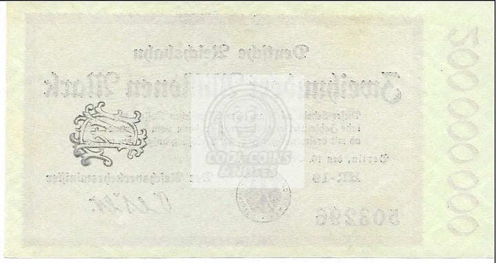 1923 Germany 200 Million MarkP-S1018 AU Banknote - Cool Coins & Notes