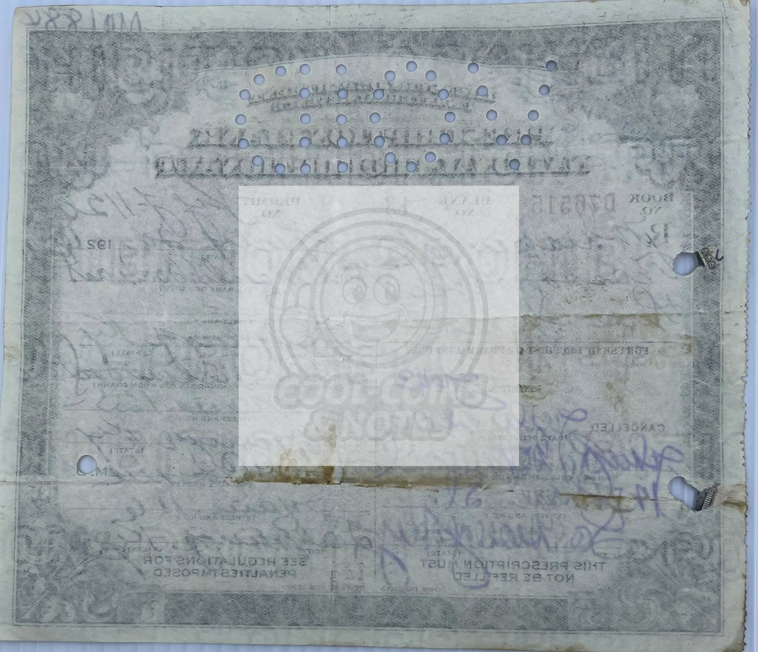 1926 Prohibition Spiritous Fermentus Whiskey Prescription Kentucky - Cool Coins & Notes