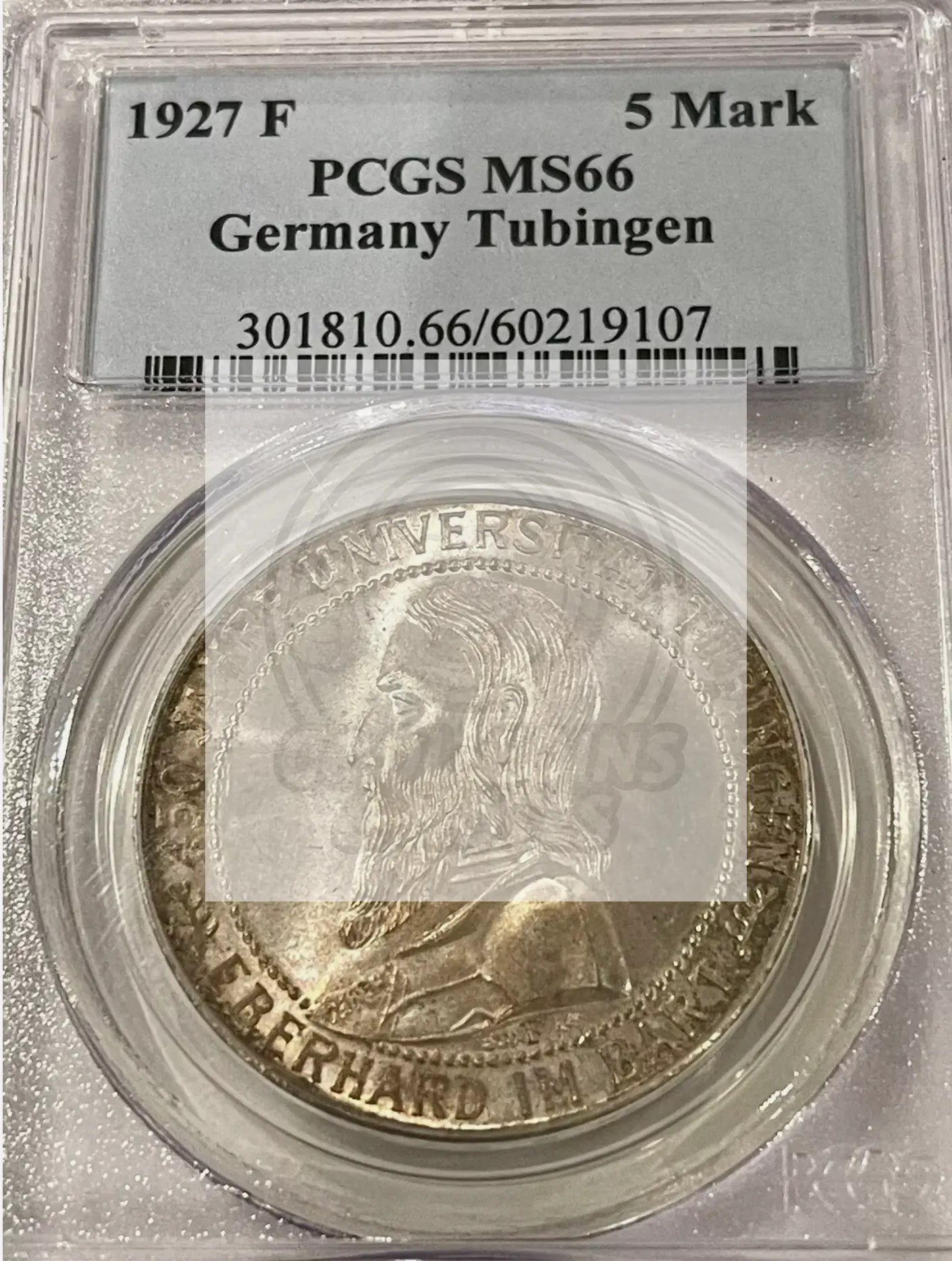 1927 F GERMANY. Weimar Republic Tubingen 5 Mark. Stuttgart Mint. PCGS MS-66 SM14 - Cool Coins & Notes