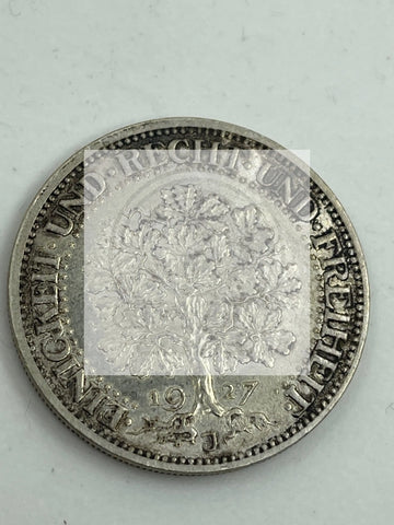 1927 J Germany 5 Marks Oak Tree - Cool Coins & Notes