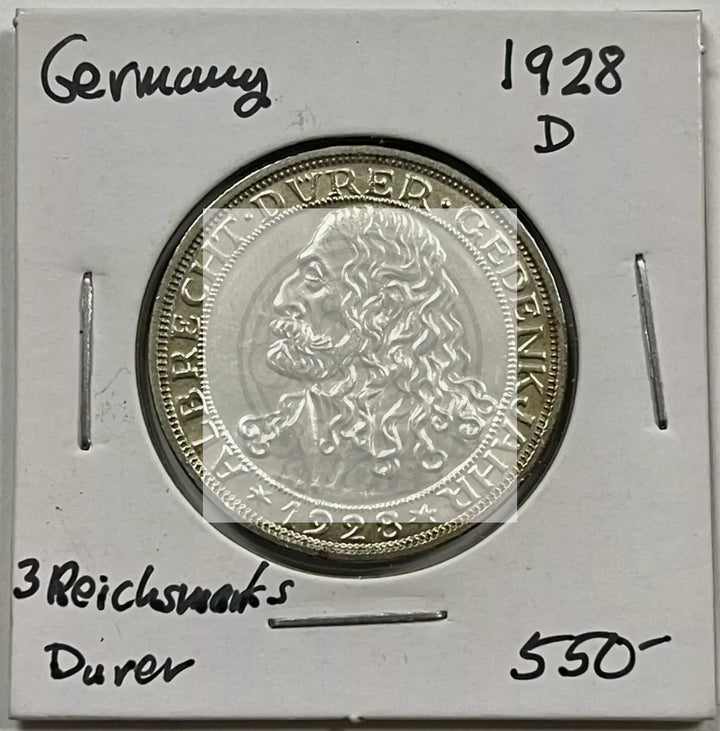 1928-D Germany, Weimar Republic 3 Mark, rare Durer 400th Anniv. BU, SM140 - Cool Coins & Notes
