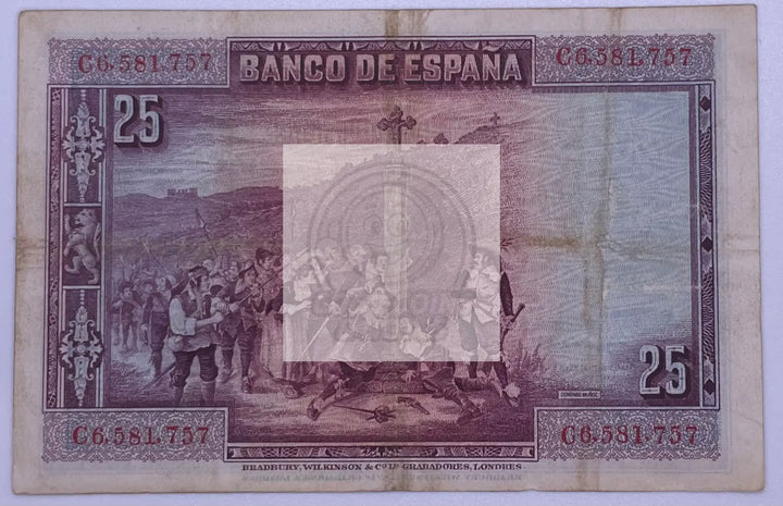 1928 Spain 25 Pesetas P 74 Banknote - Cool Coins & Notes