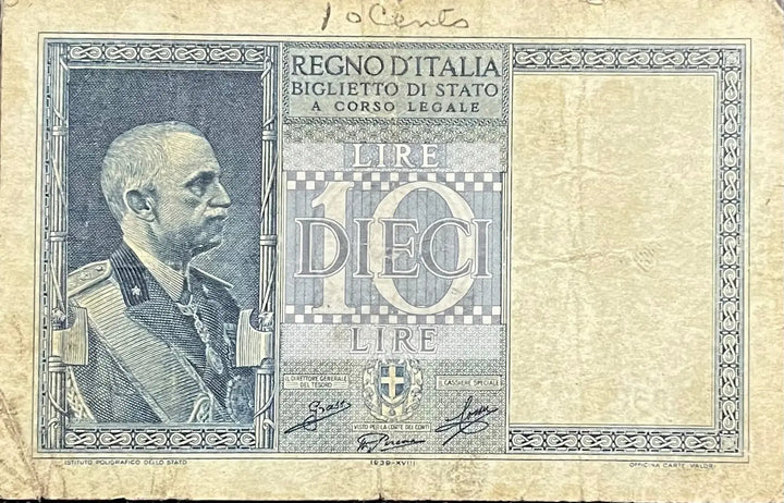 1935 Italy 10 Lire P-25 Circulated World Banknote Cool Coins & Notes 
