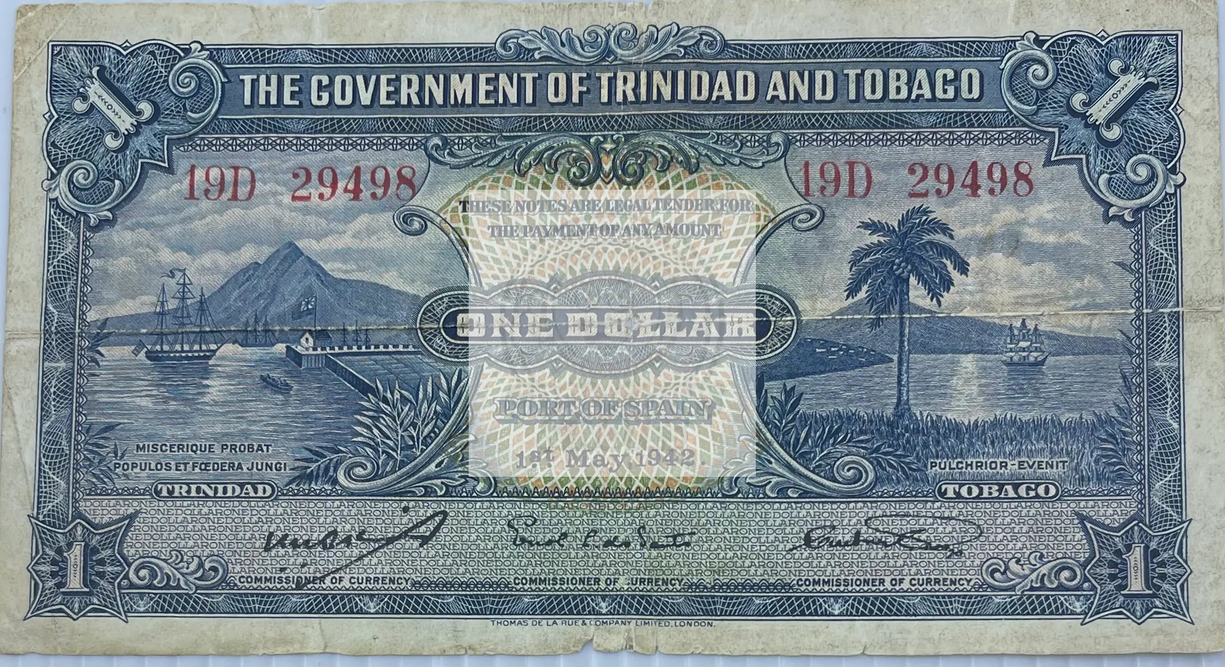 1935 Trinidad & Tobago $1 Dollar P-5a Used World Banknote - Cool Coins & Notes