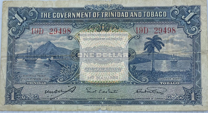 1935 Trinidad & Tobago $1 Dollar P-5a Used World Banknote - Cool Coins & Notes