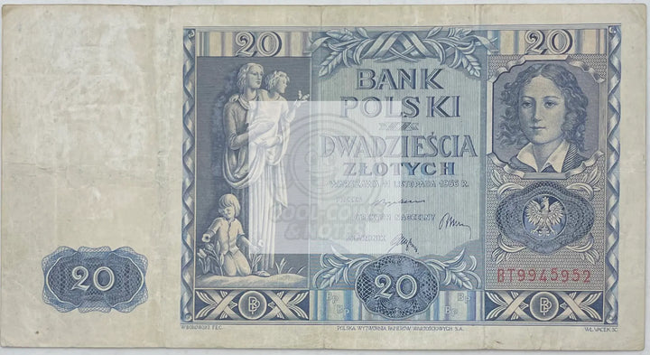 1936 Poland 20 Zlotych P-77 Used World Banknote - Cool Coins & Notes