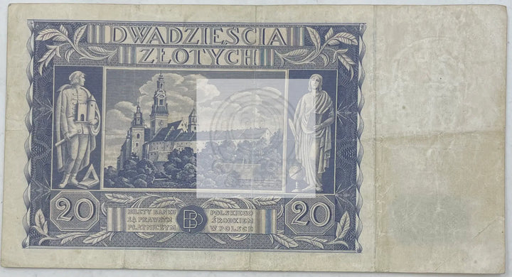 1936 Poland 20 Zlotych P-77 Used World Banknote - Cool Coins & Notes