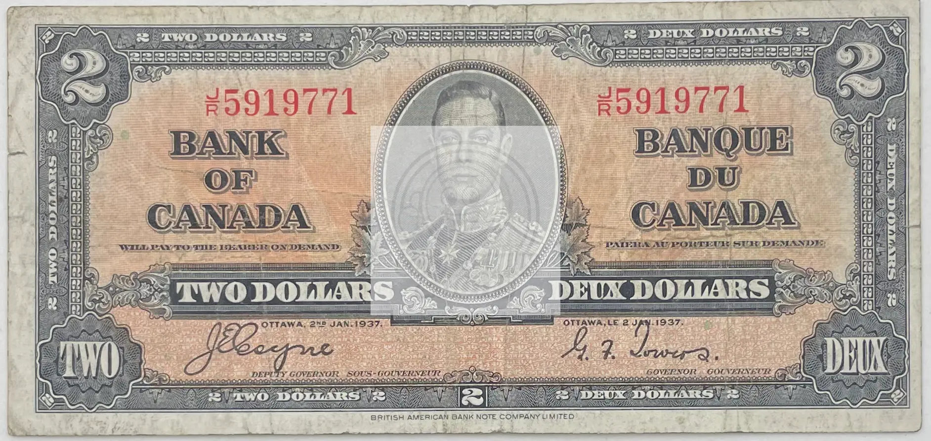 1937 Canada $2 Dollars  P-59c World Banknote - Cool Coins & Notes